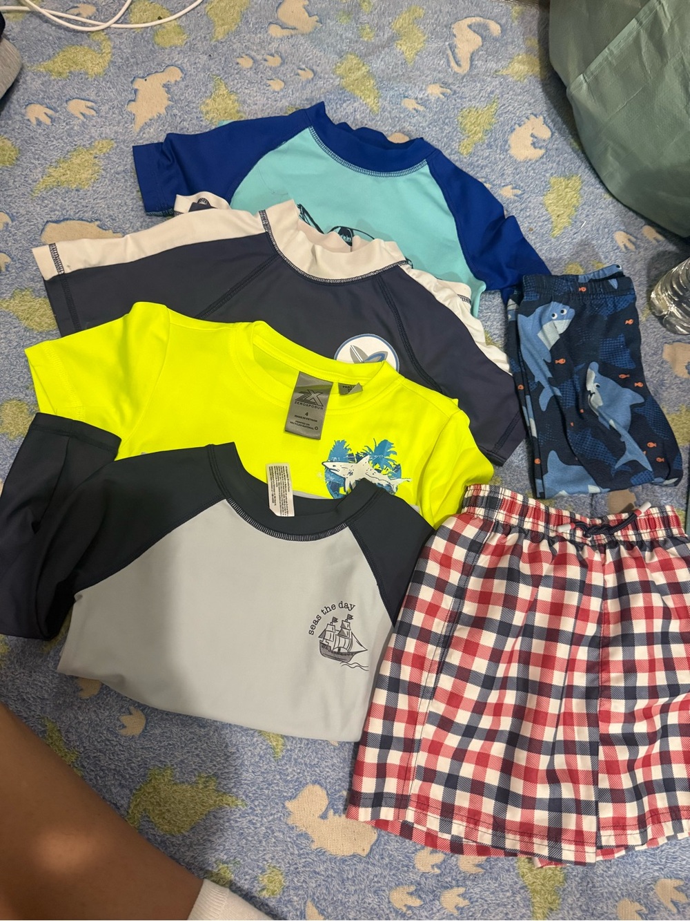 Boys Neon Yellow Rash Guard Swim Shirt - bundle